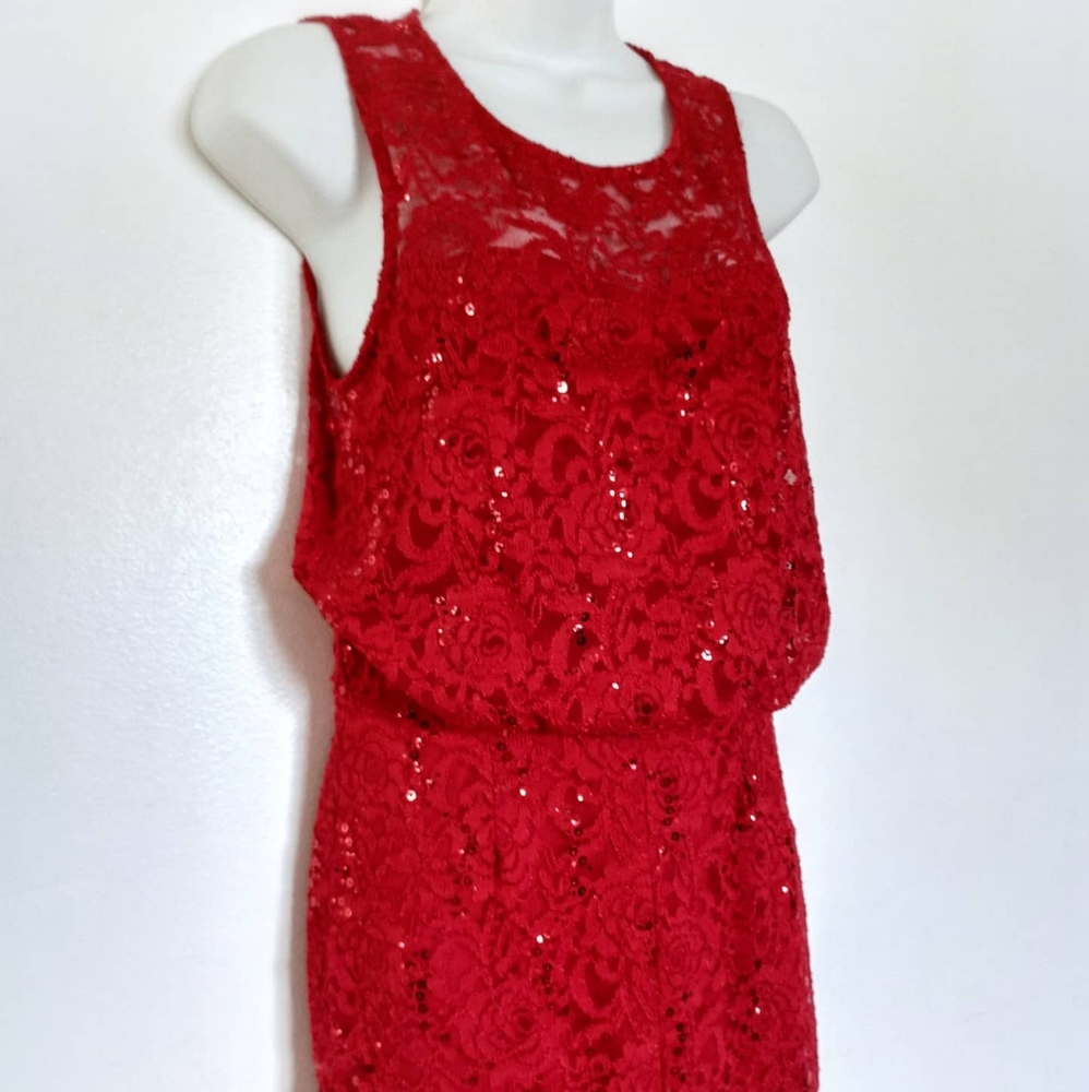 Red Scala Sequin + Lace Mermaid Dress
